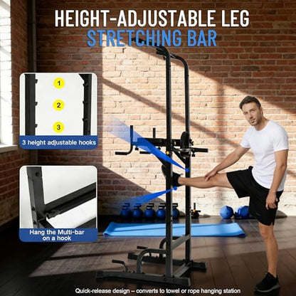 BARWING Pull Up Bar Station, Power Tower, Dip Station with 3D Backrest, Multi-Function Strength Training Stand Rack, Adjustable Height Dip Bar for Home Gym Workout Stand Fitness Exercise Equipment