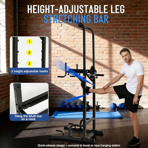 BARWING Power Tower Pull Up Bar Station Adjustable Height Dip Bar Station for Home Gym Strength Training Workout Equipment 550LBS