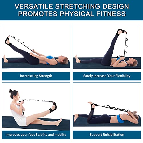 Foot Stretcher Belt, Foot Stretcher Stretch Strap for Plantar Fasciitis, Heel Spurs, Foot Drop, Achilles Tendonitis & Hamstring. Yoga Foot & Leg Stretch Strap (Black)