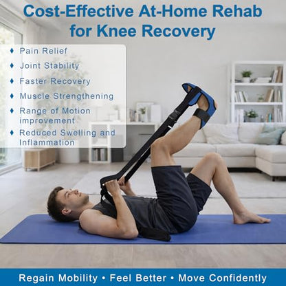 Knee Replacement Recovery Aids, Leg Stretcher Strap with Foot Cradle and Resistance Bands, Hip and Knee Exercise Equipment for Range of Motion, Post Surgery Mobility Training(Blue)