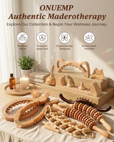 2PCS Wood Therapy Massage Tools, Wooden Massage Roller Stick & Back Massager Roller Rope, Maderoterapia Kit Colombiana for Lymphatic Drainage, Anti Cellulite, Body Sculpting, Ease Deep Tissue