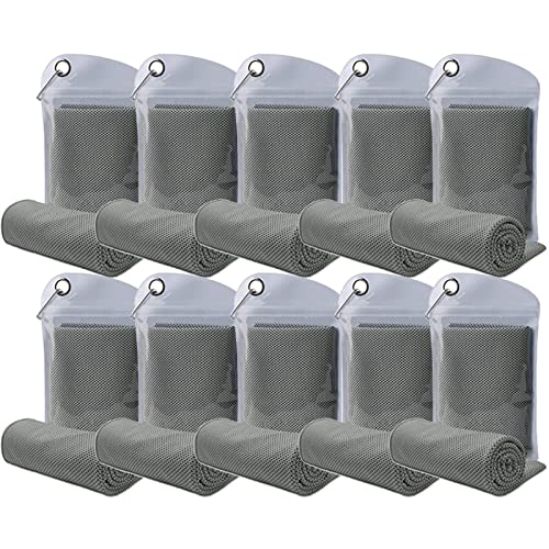 10 Pack Cooling Towels Bulk Microfiber Ice Towel Quick Dry Breathable Chilly Sweat Towel Stay Cool Towel for Neck Face Yoga Gym Workout Running Pilates Beach with Carabin Bag, 40x12'', Gray - color: Light Gray