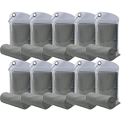 10 Pack Cooling Towels Bulk Microfiber Ice Towel Quick Dry Breathable Chilly Sweat Towel Stay Cool Towel for Neck Face Yoga Gym Workout Running Pilates Beach with Carabin Bag, 40x12'', Gray - color: Light Gray