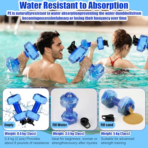 4 Pcs Water Aquatic Exercise Set 2 Ankle Wrist Swimming Weights 2 Water Aquatic Exercise Dumbbells PE Materials Dumbbell Aerobics with Non Slip Handle for Swim Pool Fitness Equipment