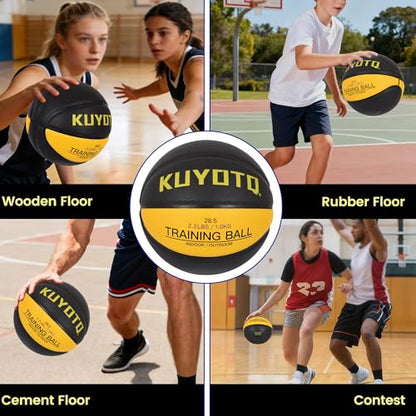 KUYOTQ 3LBS/3.3LBS/2.2LBS Weighted Heavy Training Basketball 29.5/28.5" in and Outdoor Improving Handling Dribbling Passing Rebounding Skill Composite Size 7/6 Weighted Training Basketball Equipment - color: Black,yellow Weighted Basketball 2.2LBS/1.0KG,