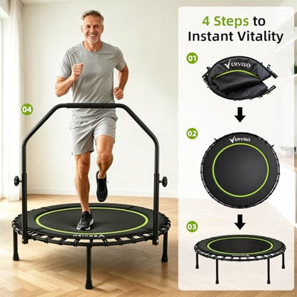 40"/46"/50" Bungee Rebounder Trampoline for Adults, 460LBS Low Impact Quiet Foldable Mini Trampoline, Easy Assembly Indoor Fitness Rebounder with Handle for Whole-Body Workout