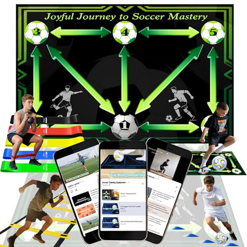 Soccer Training Equipment, Football Practice Aids with Training Mat, Resistance Bands, Ladder, Cones, Improve Agility, Footwork and Coordination - color: Light Green, size: 35"*23"