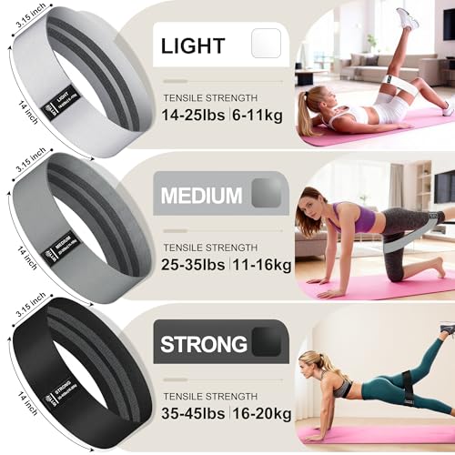 Fabric Resistance Bands for Working Out, 3-Level Non-Slip Exercise Bands for Men and Women, Booty Bands Equipment for Home Workout, Pilates, Yoga, Fitness.