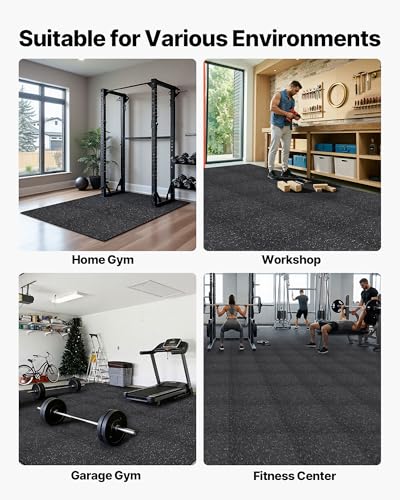 VEVOR 0.4Inch 96sq.ft 24 Tiles Gym Flooring for Home Gym, Rubber Top with High Density EVA Foam, 24 x 24In Gym Floor Exercise Equipment Mats, Interlocking Gym Mats, Puzzle Workout Mats, Black & Gray
