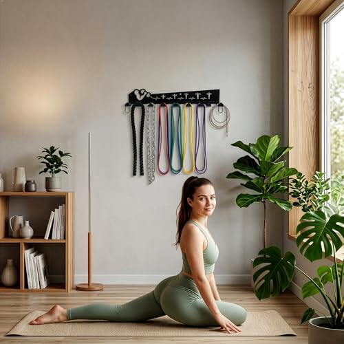 DEAYOU Home Gym Storage Rack Wall Mount, 9 Hook Gym Accessories Organization, Multi-Purpose Gym Equipment Hanger for Barbells, Resistance Bands, Jump Ropes, Lifting Belt, Row Handles, 16.5"