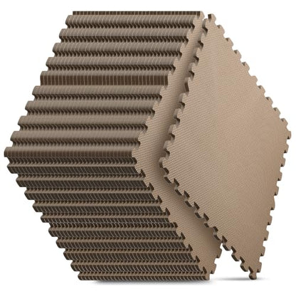 36 Pack Home Gym Mat, Puzzle Exercise Mat, EVA Interlocking Foam Floor Tiles for Home Workout Equipment and Kids' Play Areas -, 24 in x 24 in x ½ in, Brown 36 Tiles
