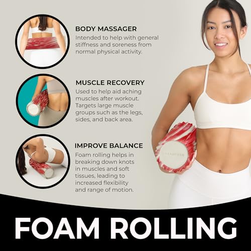 Tidal Roller - Red Marbled - Muscle Massage Foam Roller for Back Pain & Stretching - Firm and Ergonomic Wide Wave Textured - Yoga, Athletics, & Wellness - Full Size, 20" x 5" - color: Red Marbled