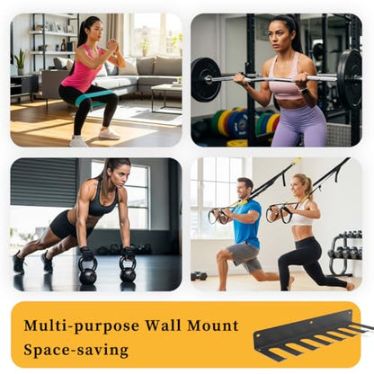 Multi-Purpose Gym Equipment Storage Rack, Wall-Mounted Heavy Dudy Home Gym Accessory Storage Rank for Resistance Bands, Barbells, Lifting Belts, 8 Prongs