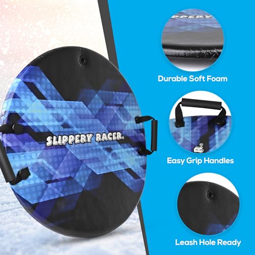 Slippery Racer Downhill Zeus Adults and Kids Foam Saucer Disc 1 Rider Snow Sled Toboggan with Handles, Midnight Hologram