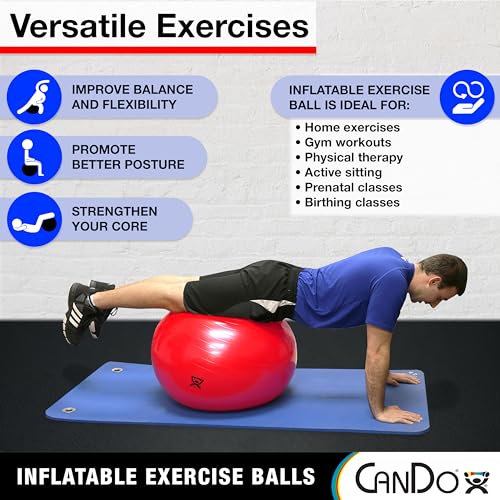 CanDo Inflatable Exercise Ball - Red 22", Durable Extra Thick Non-Slip Stability Ball for Core Workouts, Yoga, Pilates, Active Seating, Physical Therapy, Pregnancy, Home Gym, Flexibility