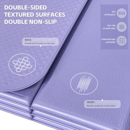 Foldable Yoga Mat,Thickened,0.4"Thick (10mm）,76"x26" | 12-Fold Design,SGS Certified TPE,Non-Slip & No Smell,Ultra Portability,For Yoga,Gym,Pilates,Home Workouts - color: Lilac