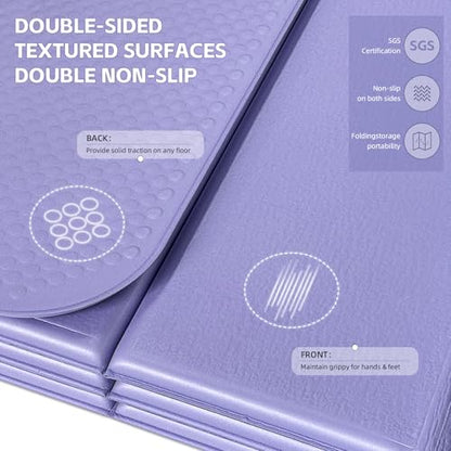 Foldable Yoga Mat,Thickened,0.4"Thick (10mm）,76"x26" | 12-Fold Design,SGS Certified TPE,Non-Slip & No Smell,Ultra Portability,For Yoga,Gym,Pilates,Home Workouts - color: Lilac