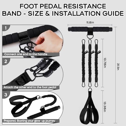 Multifunction Pedal Resistance Band with Handle, 3 Tube Adjustable 30/40/50LB Foot Pedal Puller Resistance Bands with Poster, Extended Length Tension Rope for Men Women Full Body Workout Home Gym - color: Black