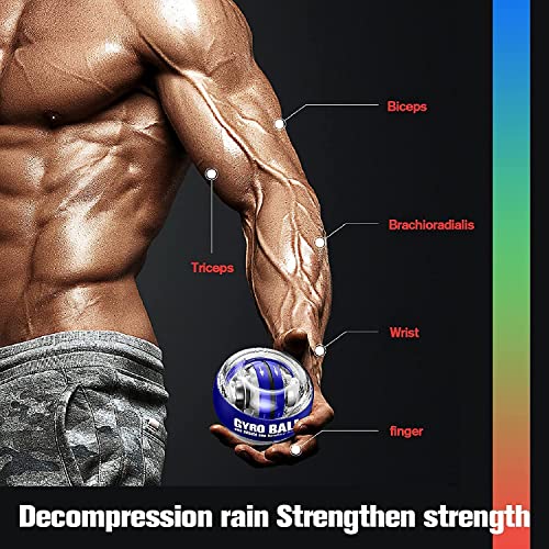 Auto-Start Wrist Power Gyro Ball with LED Lights, Wrist Strengthener and Forearm Exerciser for Stronger Arm Fingers and Muscle - color: Colourful Light-Blue