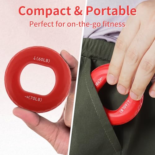 Hand Grip Strengthener, Fingers Exerciser - Silicone Rings for Muscle Training Sports Rock Climbing Finger Rehabilitation,6 Resistance Levels - color: Red(60/70LB)with Box