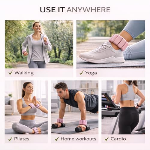 Elegance Adjustable Wrist & Ankle Weights for Women – Wearable Fitness Bracelets for Pilates, Yoga, Walking & Home Workout – Soft Silicone Weighted Bangles (1 LB Pair) (Pink)