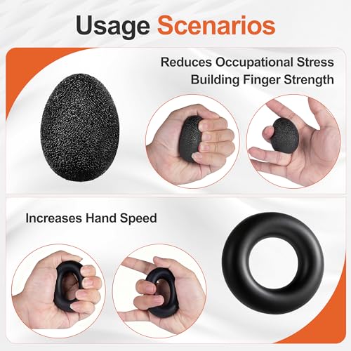Grip Strength Trainer Kit (5 Pack) Adjustable Resistance Hand Gripper,Finger Exerciser,Hand Extension Exerciser,Stress Relief Ball and Forearm Workout Ring for Muscle Building Injury Recover - color: BLACK