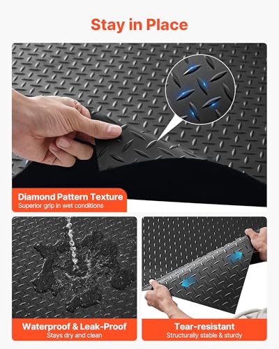 VEVOR Garage Floor Roll, 4 x 20 ft Garage Flooring Mat, 3 mm Thickened Rubber Diamond Plate Floor Protector Mat, Non-Slip, Wear-Resist, Waterproof, Easy to Clean for Warehouse, Gyms,Trailer, Black - size: 240"L x 48"W x 0.1"Th