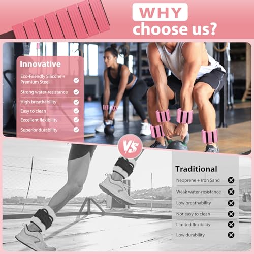 Pilates Wrist and Ankle Weights for Women - Adjustable Weighted Bangles for Men, 2 lbs Weighted Arm Bands Foot Leg Weights for Walking, Yoga, Training, Exercise, Running, Set of 2 (1LB Each) - color: Pink
