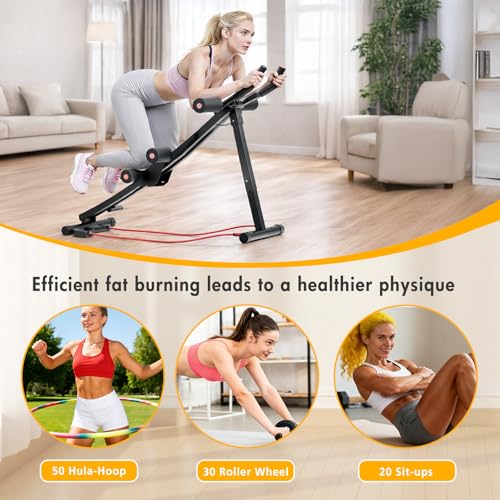 Dual Track Fitness Ab Machine Ab Cruncher, Adjustable Height Waist Trainer, Foldable Home Gym Equipment with 4 Adjustable Resistance Levels and Resistance Bands - size: Single Track