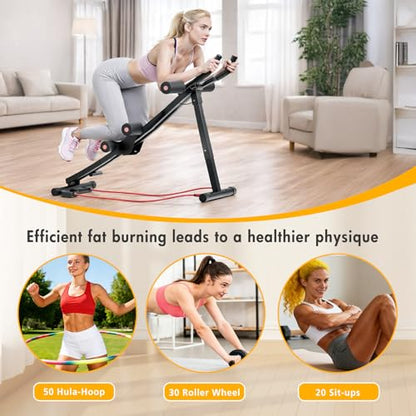 Dual Track Fitness Ab Machine Ab Cruncher, Adjustable Height Waist Trainer, Foldable Home Gym Equipment with 4 Adjustable Resistance Levels and Resistance Bands - size: Single Track