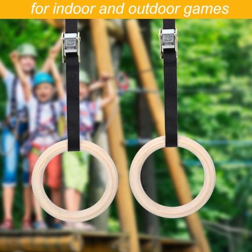 Adjustable Birch Gym Rings Set, Strength Training Equipment, for Children, Indoor/Outdoor Swing