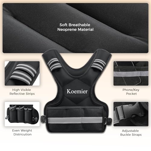 Adjustable Weighted Vest for Men and Women,4-10lb/11-20lb Vest with 6 Ironsand Weights,with Reflective Stripe,for Strength Training, Running, Fitness, Walking