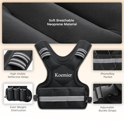 Adjustable Weighted Vest for Men and Women,4-10lb/11-20lb Vest with 6 Ironsand Weights,with Reflective Stripe,for Strength Training, Running, Fitness, Walking