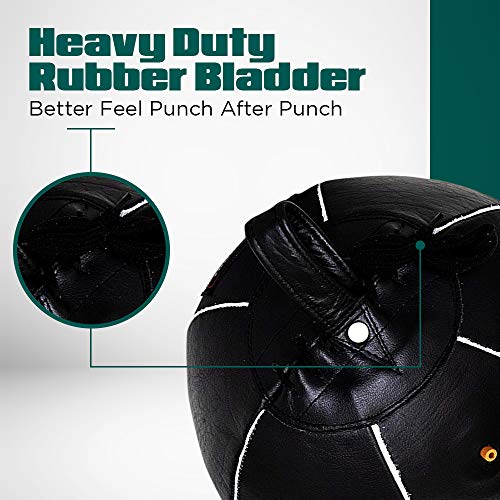Genuine Leather Double End Boxing Punching Bag - Speed Striking & Dodge Training Ball for MMA, Muay Thai, Boxing, Gym Workout - Includes Cords & Hooks for Easy Setup