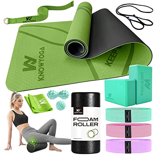 Yoga Starter Kit 12 in 1 - Yoga Set Include Yoga Mat, Foam Roller, 4 Resistance Bands, Yoga Blocks 2 Pack with Strap, 2 Peanut Massage Balls, Yoga kit and Sets for Beginners - style: GREEN