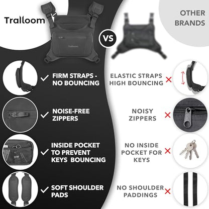 Running Chest Pack, Reflective Vest, Water Repellent, Phone Holder, Workout Bag for Runners, Cycling, Biking, EDC Pouch, Jogging Carrier, Hidden Pocket, Men & Women, Lightweight - color: Black