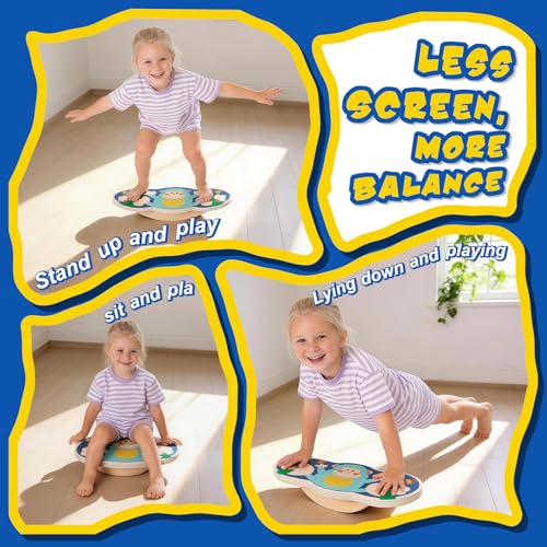 Jomifin Kids Wobble Balance Board - Wooden Rocker Board for Toddlers & Children, 123 LBS Durable Montessori Sensory Training Toy, - color: Blue