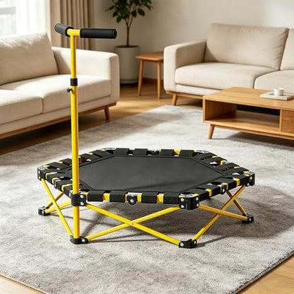 Foldable Mini Trampoline, Rebounder Trampoline with Adjustable Foam Handle Height Adjustable Trampoline Recreational Workout Indoor Home Gym Max Load 440lbs - color: Yellow