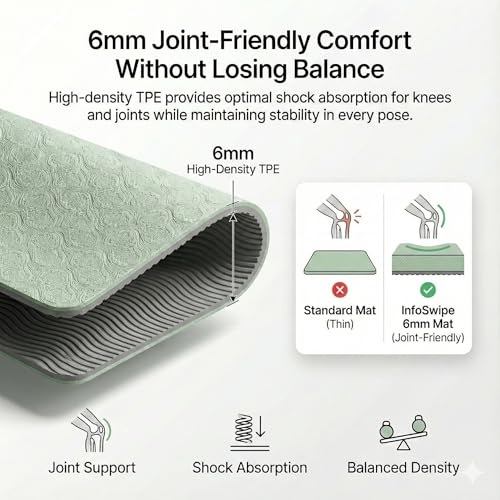 Premium TPE Yoga Mat 6mm Info Swipe – Eco-Friendly Non-Slip, Odor-Free, Lightweight & Durable | SGS Tested, REACH Compliant, GRS Certified | 72"x24" with Carrying Strap - color: Light Green