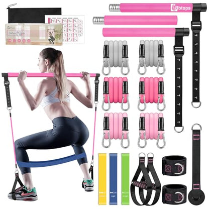 Pilates Bar Kit with Resistance Bands,Pilates Bar with Stackable Bands Workout Equipment for Legs,Hip,Waist and Arm,Exercise Fitness Equipment for Women & Men Home Gym Yoga Pilates - color: Baby Pink