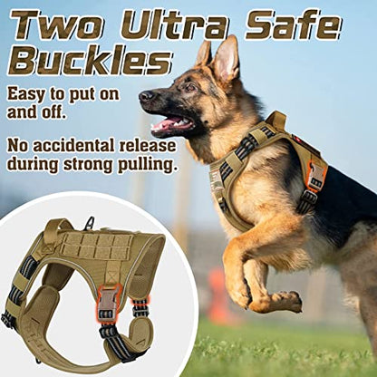 rabbitgoo Tactical Dog Harness for Large, No Pull Military Service Vest - color: Brown, size: Large