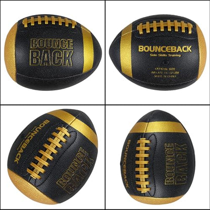 BOUNCEBACK Soft Leather Training Football, Youth Size & Official Size, Fatherless PU PassCatch Solo Enhancing Passing Catching(with Pump) - style: Black-9#(Ages 14+)