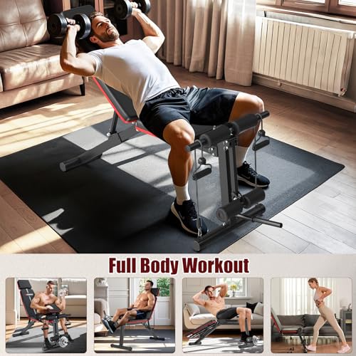 XDDIAS Adjustable Weight Bench, Workout Bench with Leg Extension and Preacher Curl Pad, Weight Bench for Home Gym, Foldable Exercise Bench, Quick Adjustment Incline Bench Press - color: Black A+a pair of 55LB Dumbbells