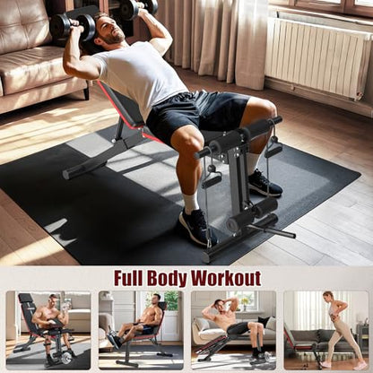 XDDIAS Adjustable Weight Bench, Workout Bench with Leg Extension and Preacher Curl Pad, Weight Bench for Home Gym, Foldable Exercise Bench, Quick Adjustment Incline Bench Press - color: Black A+a pair of 55LB Dumbbells