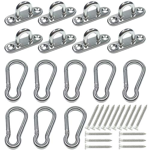 8Pcs 304 Stainless Steel 1.8 inch Pad Eye Hooks and 8Pcs 304 Stainless Steel Snap Hooks,Screw Ceiling Hook,Shade Sail Hardware,Outdoors String Lights Hangers with Screws Anchors - style: 1.8 Inches Pad Eye Hooks with Snap Hooks