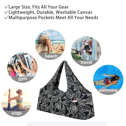 Extra Large Yoga Mat Bag with Zippered Top & 5 Pockets - Premium Canvas Tote with Yoga Mat Carrying Strap for Pilates, Gym, Fitness Block & Gear