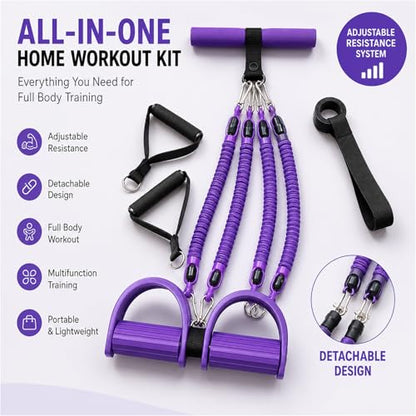 Pedal Resistance Band with Handles, Detachable Resistance Tubes with Foot Pedals & Door Anchor, Multifunction Fitness Workout Equipment for Abs Arms Legs Waist Training