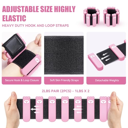 Wrist Ankle Weights Set of 2(1lb Each), Adjustable Silicone Weighted Wristbands for Women Men, Wearable Arm & Leg Weights for Pilates, Walking, Workout Exercise