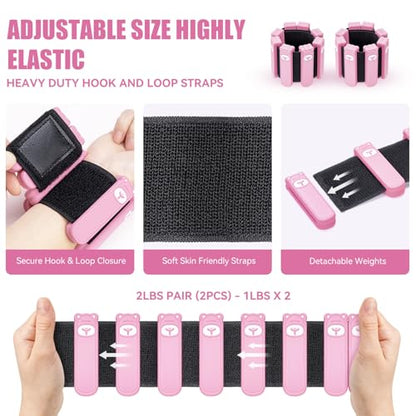 Wrist Ankle Weights Set of 2(1lb Each), Adjustable Silicone Weighted Wristbands for Women Men, Wearable Arm & Leg Weights for Pilates, Walking, Workout Exercise