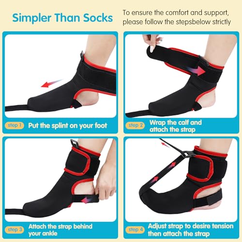 Plantar Fasciitis Night Splint Sock with Massage Ball for Plantar Fasciitis Relief, Soft Plantar Fasciitis Brace for Sleeping Achilles Tendonitis Heel Pain Flat-arch for Women and Men, Medium-Red (1, Red, Medium)